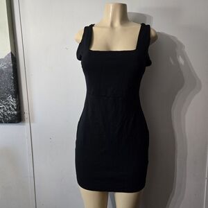 Solemio Black Mini Dress with Square Neck